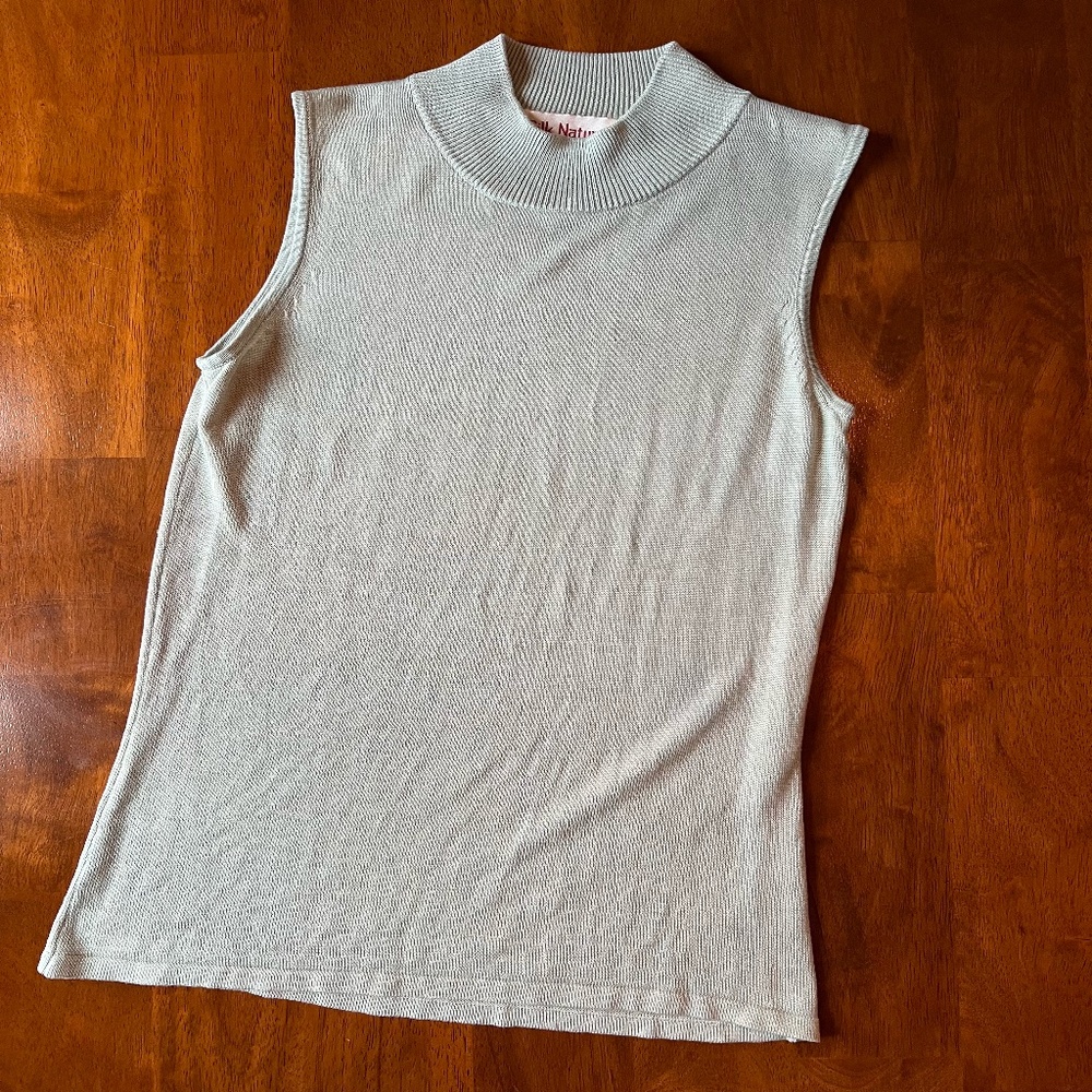 Vintage Silk Nature Mock Neck Semi-sheer Sleeveless Tank